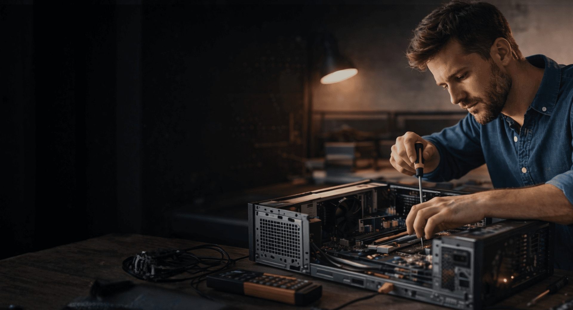 Técnico a reparar um computador